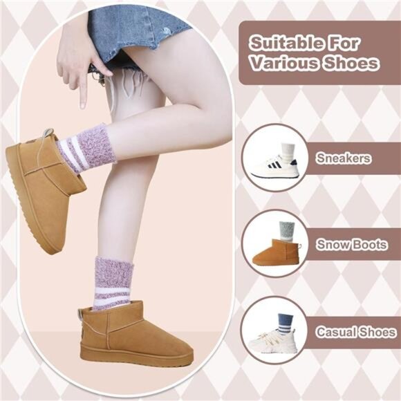 New 5 Pairs Fuzzy Soft Cozy Comfortable Socks for Women, Casual Sleep Comfy Sock - Picture 5 of 6